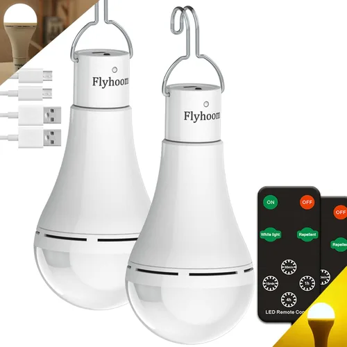 Bombillas LED recargables USB con temporizador remoto, 5 modos de luz, luz diurna y ámbar, bombilla LED recargable de 1800 mAh para acampar,