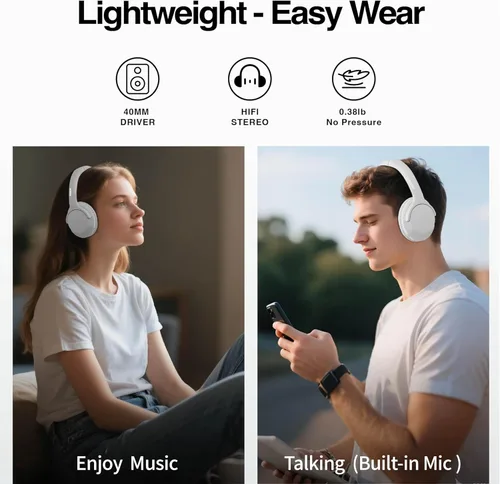Miniatura 3 de MIDOLA Auriculares Bluetooth Over Ear 68H Tiempo de Reproducción 6 EQ Auriculares Inalámbricos con Micrófono HiFi Estéreo Plegables Ligeros Graves