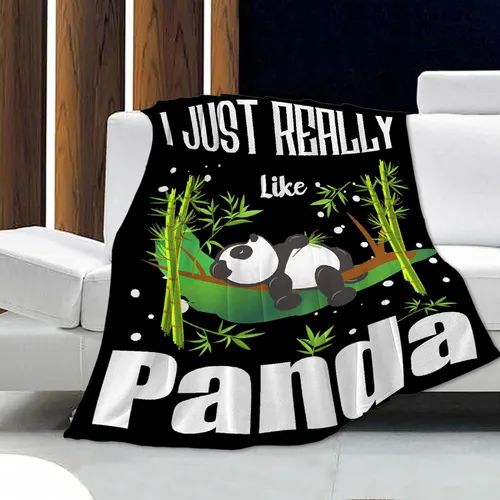 Miniatura 2 de Manta de franela con texto en inglés "I Just Really Like Panda", suave y ligera, para sofá, cama, camping, manta de poliéster, regalo para niñas