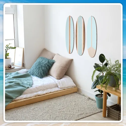 Miniatura 5 de Gerrii 3 piezas de decoración de pared de tabla de surf de 23.6 x 5.4 pulgadas, decoración estética grande de madera bonita tropical playa arte