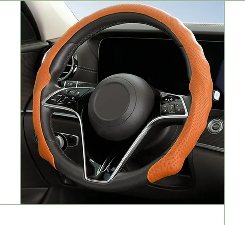 Funda para Volante de Automóvil, Cuero Nappa de 15 Pulgadas Antideslizante y Ultra-Delgada, Protector de Volante de Vehículo 5D, Accesorios Naranja