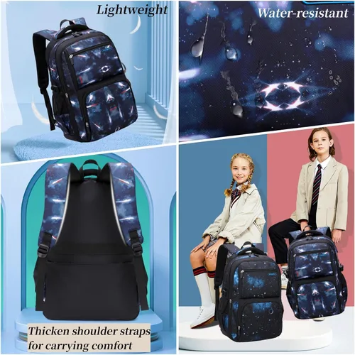 Miniatura 5 de Mochilas para niños y niñas para escuela primaria y secundaria con lonchera Galaxy Space Bookbags para niños y niñas
