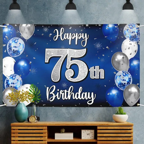 Miniatura 238 de Decoración de feliz cumpleaños 35, globo azul y plateado de 35 años, cartel grande de telón de fondo de cumpleaños, suministros para fiesta de 35th