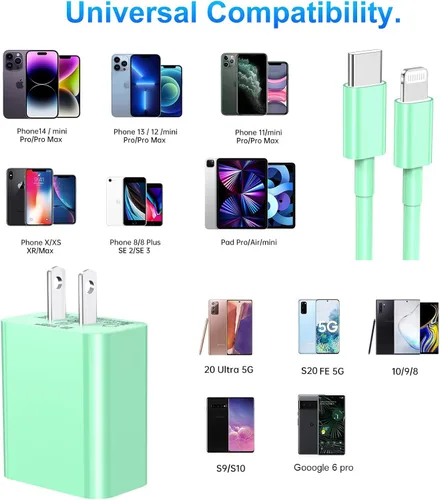 Miniatura 6 de Dayaoncy Paquete de 3 cables verdes de 3 metros USB C a Lightning de carga rápida compatible con iPhone 14/13/12/12 Pro Max/11 Verde
