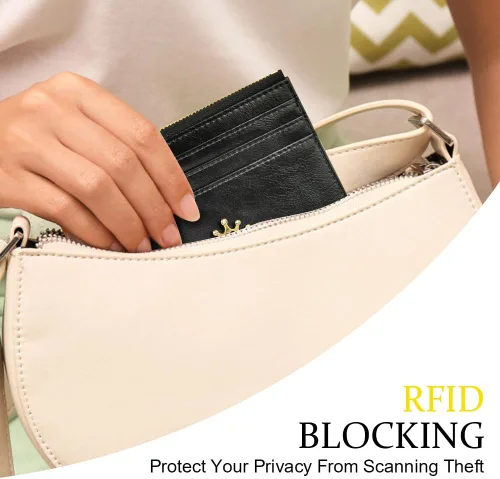 Miniatura 6 de URAQT Cartera para tarjetas de crédito, cartera minimalista de cuero delgado con cremallera, mini protector de tarjeta de crédito, llavero bolsillo