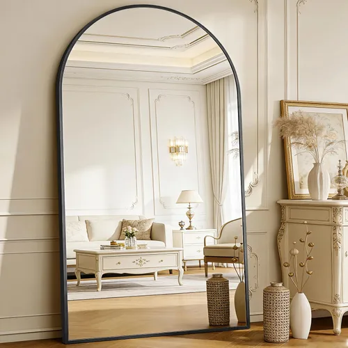 Miniatura 8 de BEAUTYPEAK Espejo de Piso de Cuerpo Completo Arqueado de 64"x21", Espejo de Longitud Completa para Colgar o Apoyar con Parte Superior Arqueada, Plata