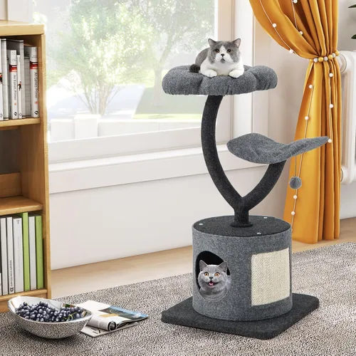 Miniatura 2 de Tangkula Árbol para gatos de interior, torre pequeña para gatos de 35 pulgadas con marco de soporte de metal curvo, tabla de rascar de sisal, 2