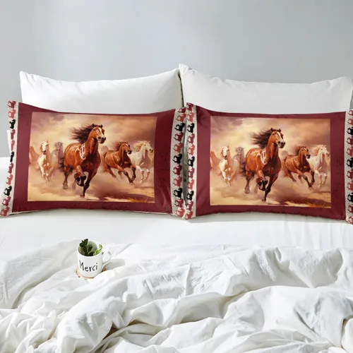 Miniatura 4 de Manfei Sábana bajera ajustable de caballo al galope, tamaño individual, funda de cama con temática de animales con 1 funda de almohada, juego