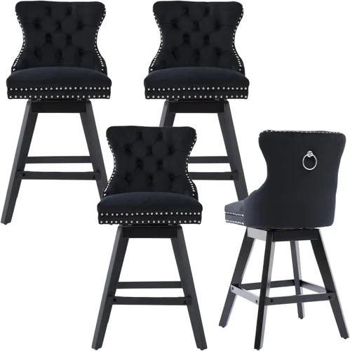 Miniatura 28 de cinkehome Juego de 2 taburetes de bar giratorios de altura de mostrador, taburetes de bar tapizados de terciopelo con respaldo, sillas de bar