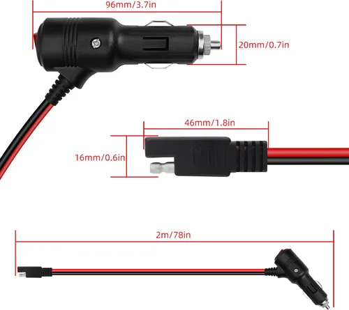 Miniatura 5 de GELRHONR Enchufe SAE a encendedor de cigarrillos de 6.5 pies con interruptor, 12 V 24 V macho a SAE 2 pines adaptador de liberación rápida cable