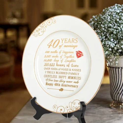 Miniatura 6 de Urllinz Regalos de Boda del 40º Aniversario para Esposa - Plato de 40 Años de Aniversario con Lámina de Oro de 24k, Decoraciones Alegres