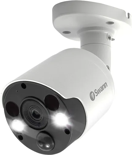 Swann Cámara de seguridad tipo bala DVR complementaria con foco de sensor, video 4K Ultra HD, diseño interior o exterior, visión nocturna a color