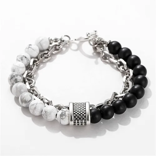 Miniatura 2 de Pulsera de obsidiana para hombre, pulsera de cuentas negras, pulseras de cadena plateada, pulseras punk, regalo de joyería
