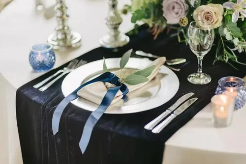 Miniatura 19 de Camino de mesa de terciopelo, decoración de recepción de boda de lujo de 10 pies, tela de terciopelo suave, superposición de lino para fiesta