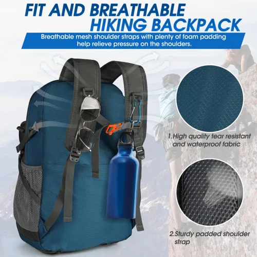 Miniatura 3 de IGOLUMON Mochila de senderismo de 40 L, plegable, ligera, mochila de camping para hombres y mujeres, impermeable, mochila de senderismo al aire Azul