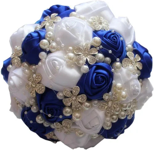 Miniatura 5 de S_SSOY Ramos artificiales hechos a mano con diamantes de imitación de perlas de seda para dama de honor, para novia, ramo de boda con flor