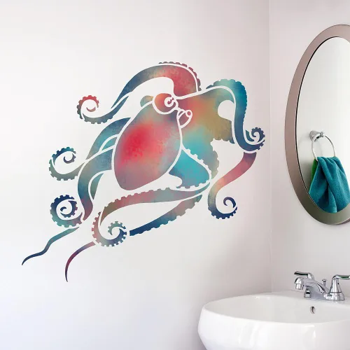 Miniatura 2 de Plantilla de arte de pared de pulpo – Plantillas de pintura de pared para un fácil cambio de imagen de habitación – Plantilla grande para pintar