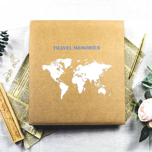 Miniatura 8 de Holoary Álbum de fotos de 4 x 6 500 fotos, 5 imágenes por página, 500 bolsillos de 4 x 6 pulgadas, cubierta de papel kraft diseño de viaje mapa