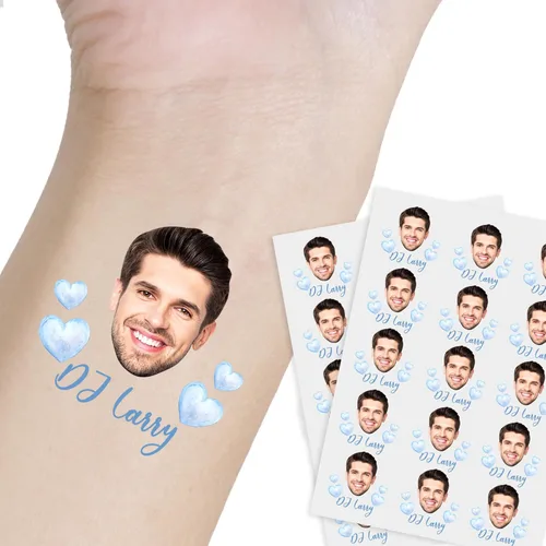 Tatuajes personalizados temporales con nombre de novio, corazón azul, tatuajes personalizados para despedida de soltera, cumpleaños, fin de semana,