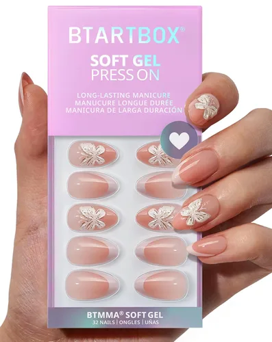 Miniatura 31 de BTArtbox Uñas Postizas Blancas Cortas a Presión - Uñas Postizas de Gel Suave en Forma de Almendra, Uñas Blancas con Pegamento para Uñas, Uñas