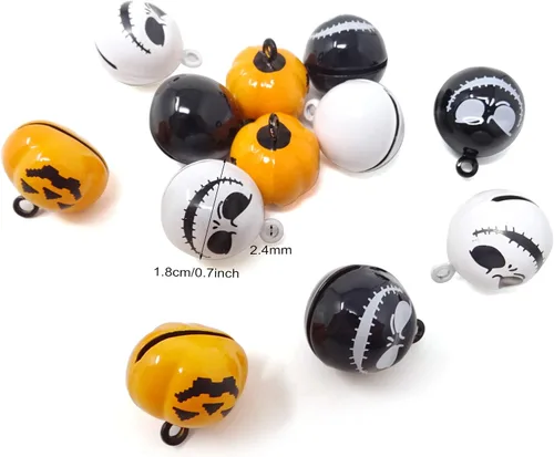 Miniatura 2 de Honbay 12 decoraciones de Halloween, campanas de calabaza, campanas de calavera fantasma, para árbol de Halloween, aretes, collar de mascotas
