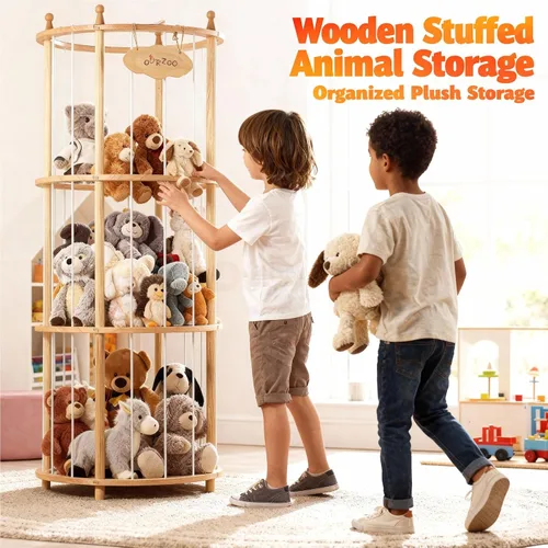 Miniatura 4 de Almacenamiento de Zoológico de Animales de Peluche Extra Grande Soporte de Madera para Animales de Peluche Organizador de Juguetes Suaves Jaula