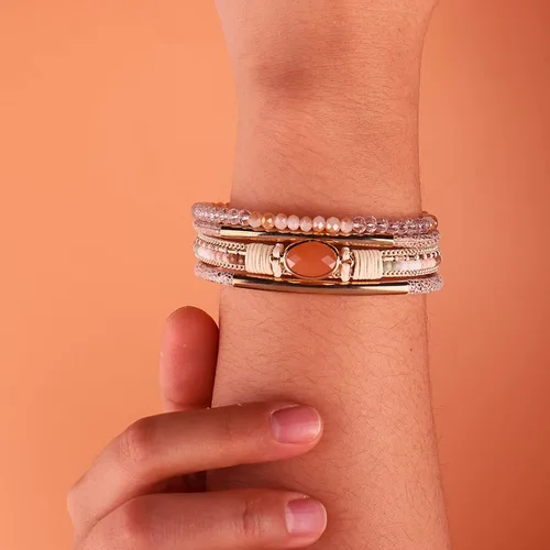 Miniatura 4 de FANCY SHINY- Pulseras de cuero de la envoltura de cuentas de cristal de la pulsera Boho Cuff piedra, dije, pulseras con cierre magnético de joyería