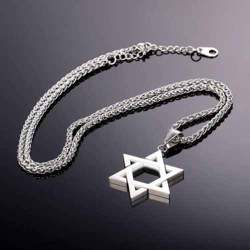 Miniatura 97 de U7 - Collar con Estrella de David para hombres y mujeres, dije hexagonal de acero inoxidable con cruz/piedra de rubí/collares clásicos judíos