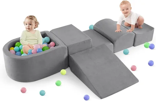 Miniatura 10 de INFANS Juguetes de escalada para niños pequeños, bloques de escalada de espuma y pozo de pelotas para bebé, 5 piezas de bloques de escalada y gateo