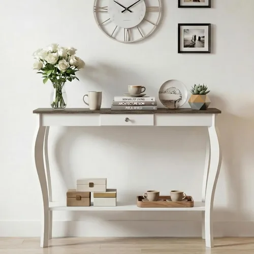 Miniatura 9 de ChooChoo Mesa consola estrecha con cajón, elegante mesa de sofá, mesa de entrada, color negro