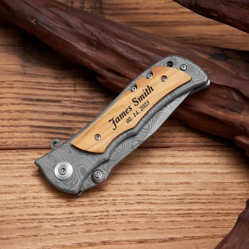 Miniatura 7 de Cuchillo plegable grabado personalizado para novio, esposo, papá, hijo - Cuchillos personalizados para hombres de campamento, pesca y caza con clip