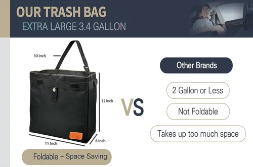 Miniatura 2 de Bolsa de basura para automóvil, organizador extragrande, impermeable y plegable; se cuelga en el reposacabezas, asiento trasero y puerta lateral