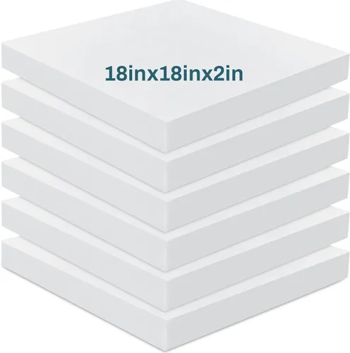 Frienda Paquete de 6 Cojines de Espuma de Alta Densidad para Tapicería de 2" X 18" X 18" Cojín Cuadrado Blanco de Repuesto para Asiento o Uso