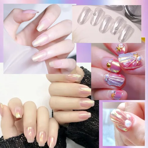 Miniatura 7 de Polvo de uñas de cromo perla blanca, polvo de uñas blanco nacarado, purpurina en polvo sinfonía perla de sirena neón para uñas, el polvo es fino