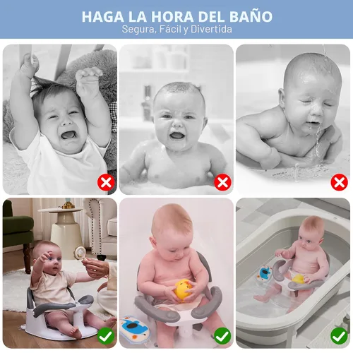 Miniatura 4 de Asiento de baño para bebés de 6 meses en adelante, silla de baño para niños pequeños estable en 360° con botón de un toque, diseño hueco trasero