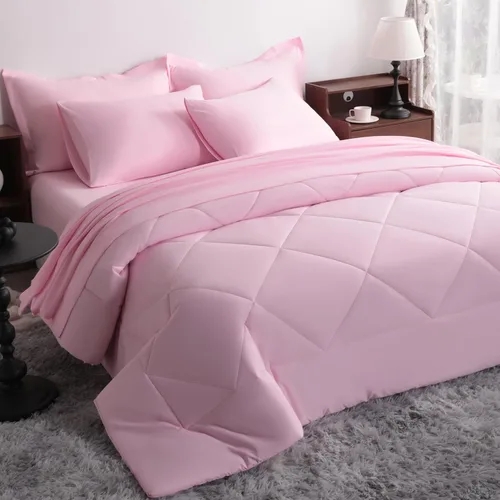 Miniatura 10 de NTBAY Juego de edredón Twin con sábanas, juego de ropa de cama Twin suave y transpirable de 5 piezas, cama Twin en una bolsa, juego de edredón Gris