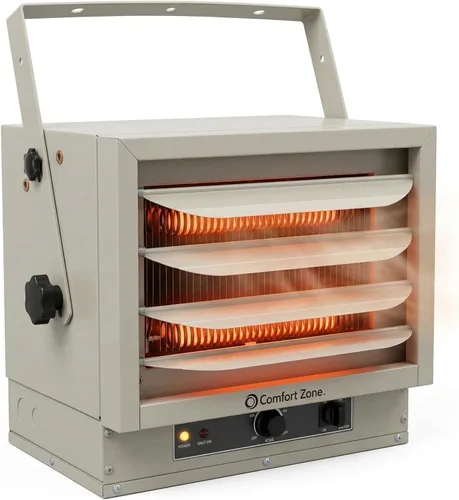 Miniatura 14 de Comfort Zone Calentador de garaje con cable duro de 7500 W, soporte de techo industrial y comercial, ventilador de 240 V con control remoto, Gris