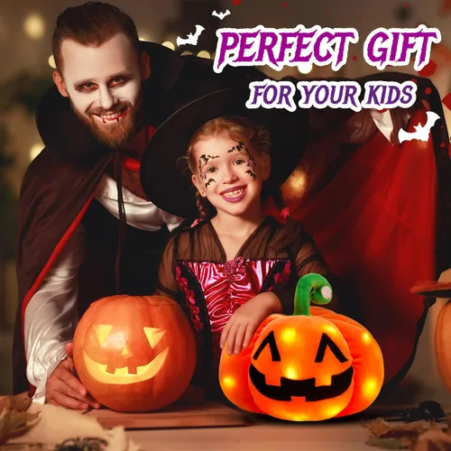 Miniatura 5 de Peluche de calabaza de Halloween con luz LED brillante, luz nocturna esponjosa, suave, fantasma Jack O Lantern, juguete de peluche, regalos
