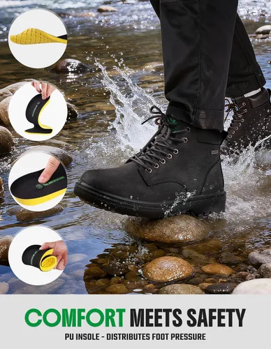 Miniatura 7 de SKPRO Botas de trabajo con punta de acero para hombres, zapatos de seguridad antideslizantes impermeables para la construcción, botas de trabajo