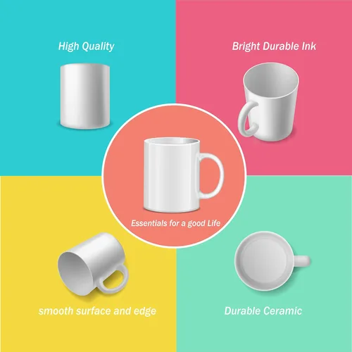Miniatura 2 de RAINBOWTIE Tazas de sublimación en blanco, tazas de café de sublimación de 11 onzas, taza de cerámica con revestimiento blanco, juegos de tazas