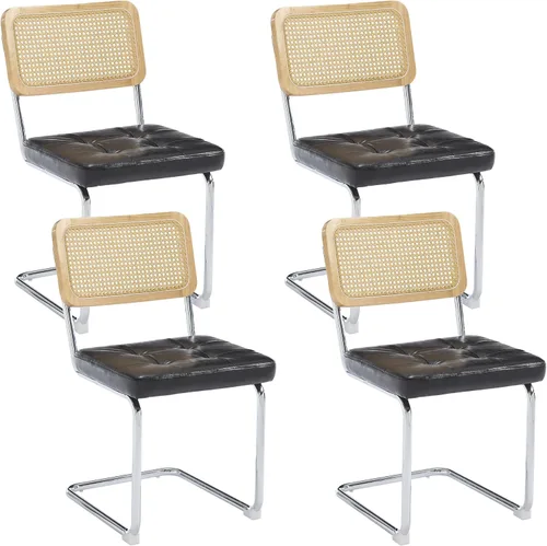 Miniatura 15 de KCC Juego de 2 sillas de comedor modernas de mediados de siglo, ratán de piel sintética, sillas auxiliares de comedor de cocina con patas de metal