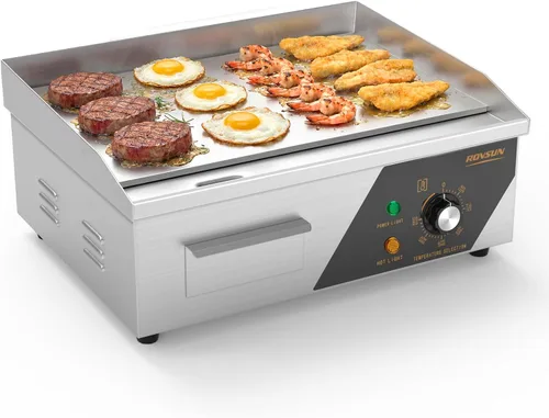 Miniatura 10 de Bonnlo Plancha comercial de 14 pulgadas y 1500 W con encimera de acero inoxidable, plancha plana, control de temperatura ajustable de 122-572 ℉