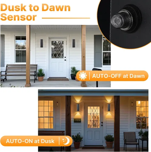 Miniatura 3 de Luces de pared para exteriores del atardecer al amanecer, 2 unidades, modernas luces de porche al aire libre con bombillas, luz exterior cilíndrica