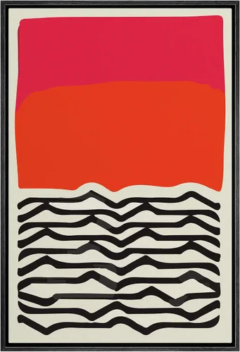 IDEA4WALL Lienzo Enmarcado Impreso Arte de Pared Líneas Negras con Campo de Color Rojo Patrones Geométricos Ilustraciones Arte Moderno Chic