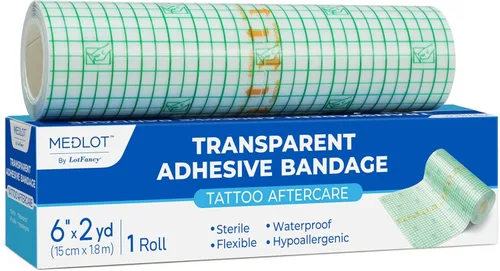 Miniatura 14 de LotFancy Vendaje de cuidado posterior para tatuajes, rollo de 6 x 8.8 yardas, apósito de película transparente impermeable transparente, envoltura