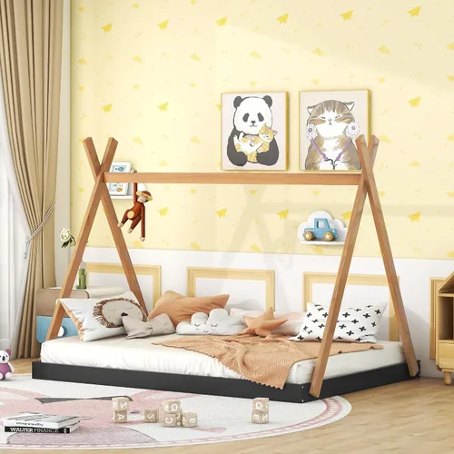 Miniatura 15 de SOFTSEA Cama de casa con marco de cama de piso doble con estructura triangular Blanco