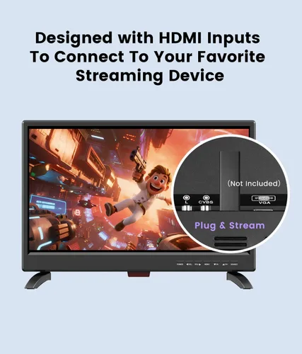 Miniatura 8 de Televisor LED de 19 Pulgadas de Pantalla Ancha con Sintonizadores Digitales ATSC HDMI/VGA/RCA/USB, Televisor de Pantalla Plana de 19 Pulgadas