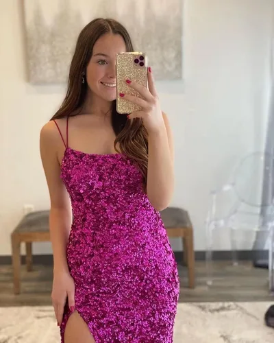Miniatura 4 de Vestidos de fiesta de lentejuelas para mujer, largos y brillantes, sin espalda, vestidos formales de fiesta de noche con abertura