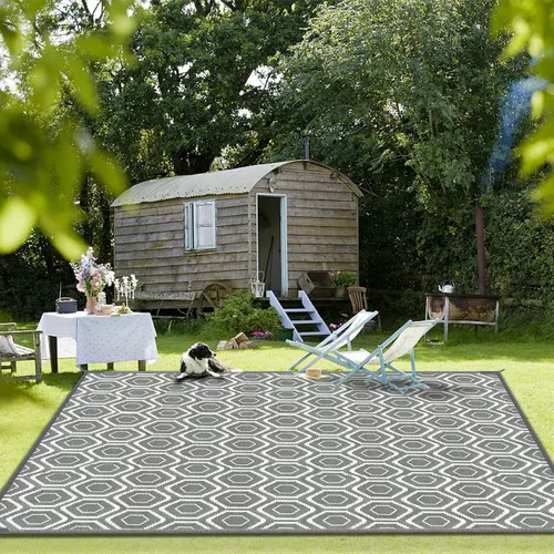 Miniatura 8 de fifame Alfombras de camping al aire libre, tapetes de paja de plástico resistentes a la intemperie, reversibles, tapete grande para exteriores, gris