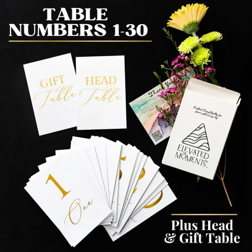 Miniatura 4 de Números de mesa del 1 al 30 Elegantes tarjetas de números de aluminio negro, de doble cara, resistentes de 4 x 6 pulgadas con cabeza y mesa
